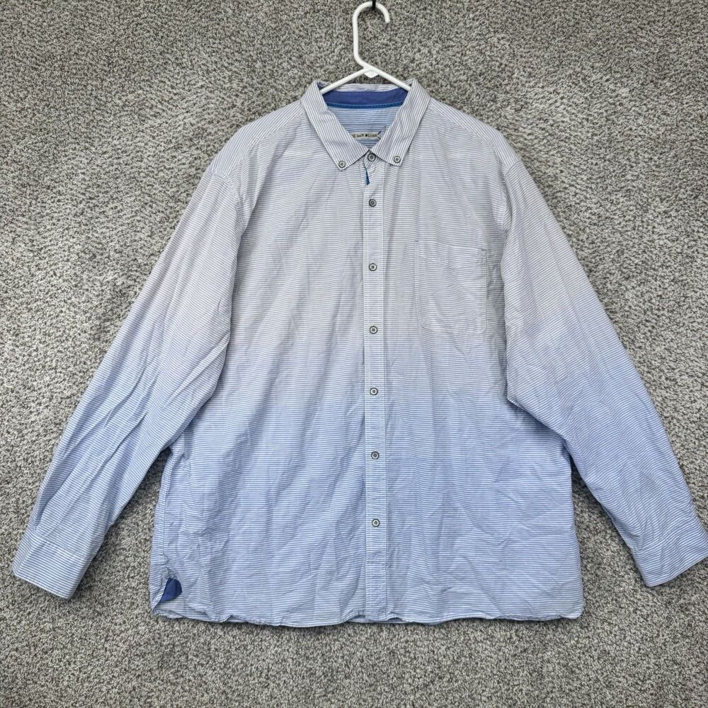 32 Bar Blues Shirt Men's XXL 2XL Blue‎ White Fade Stripes Button Up Linen Cotton
